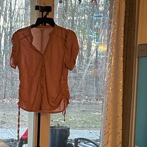 Source Unknown Rust Short-Sleeve Button Front Top